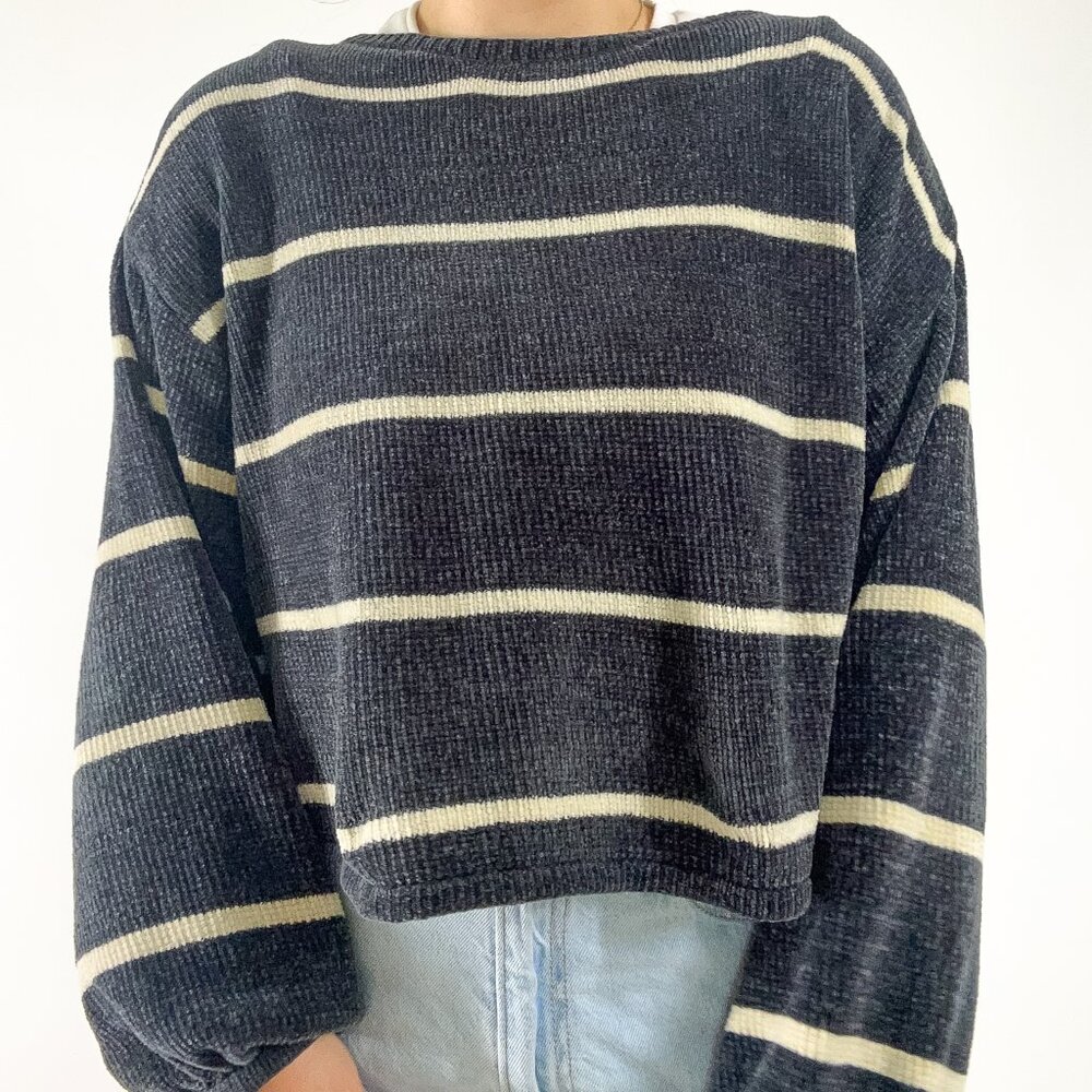 American Eagle Outfitters blue and cream striped chenille sweater | Size XS